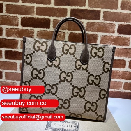 Tote Gucci Replica bag with jumbo GG 678839 camel and ebony GG Canvas