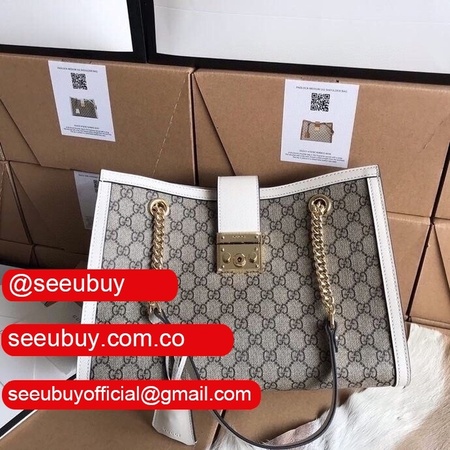 Best Gucci 479197 7 Star GG Supreme Canvas Padlock White Shoulder Bag