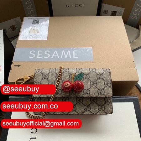 Gucci Designer Beige GG Supreme mini bag with cherries