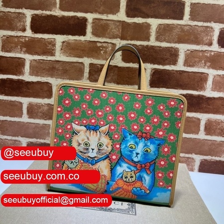 Gucci Designer 605614 Replica Children's kitten print tote bag