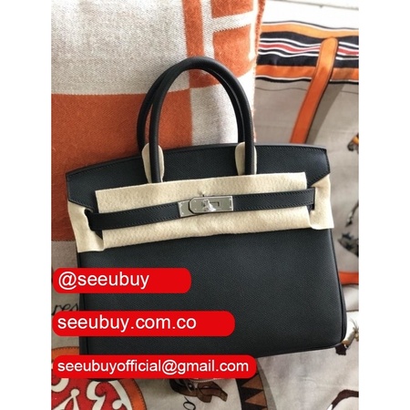 Hermes Birkin 35cm Epsom leather Handbags Black Silver