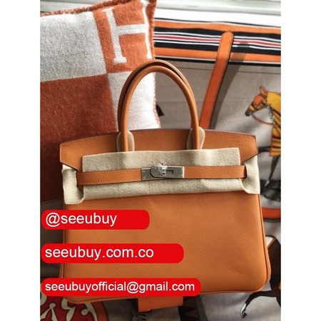 Hermes Birkin 35cm Epsom leather Handbags Orange Silver