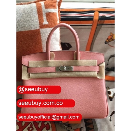 Hermes Birkin 35cm Epsom leather Handbags Pink Silver