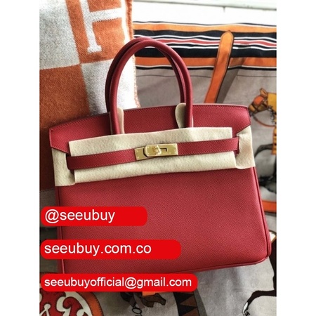 Hermes Birkin 35cm Epsom leather Handbags Red Golden