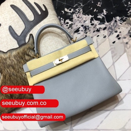 Hermes Kelly 32cm Togo leather Blue lin