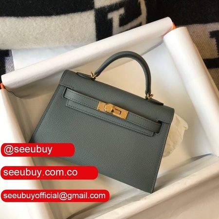 Hermes Replica Mini Kelly Epsom leather ArmyGreen Bags