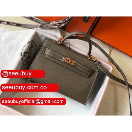 Replica Hermes Mini Kelly Epsom leather Earthy Gray Bags