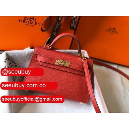 Replica Hermes Red Mini Kelly Handbag Epsom leather