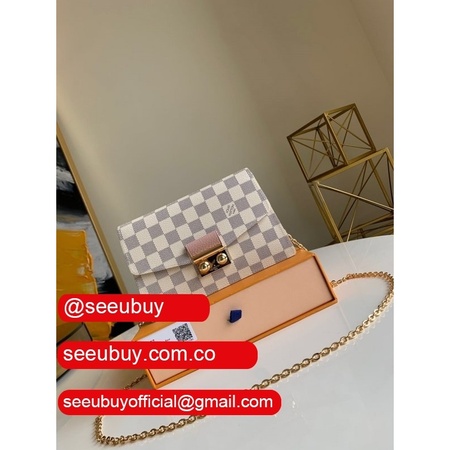 n60357 aaa+ croisette chain wallet damier azur canvas pink