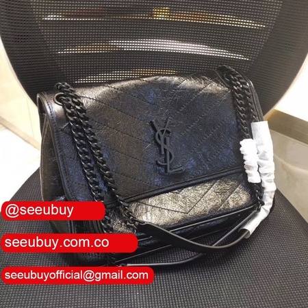 Buy Online YSL Nikki 28cm 498894 Stitch Flap Black Bag