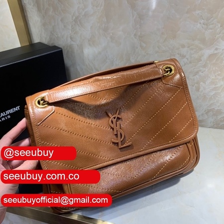 Buy Online YSL Nikki 28cm 498894 Stitch Flap Brown Bag