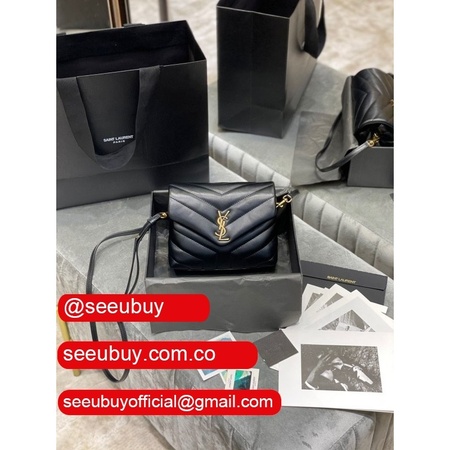 Best High Quality YSL replica 494699 Loulou small Black matelasse "Y" Leather