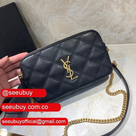 Cheap YSL Saint Laurent Becky chain wallet black/red quilted lambskin