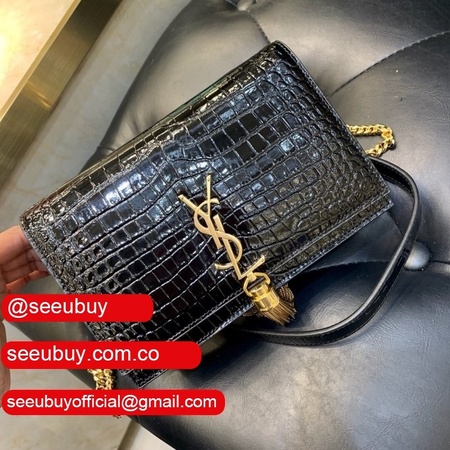 Replicas YSL Monogram chain wallet black 19cm grain de poudre