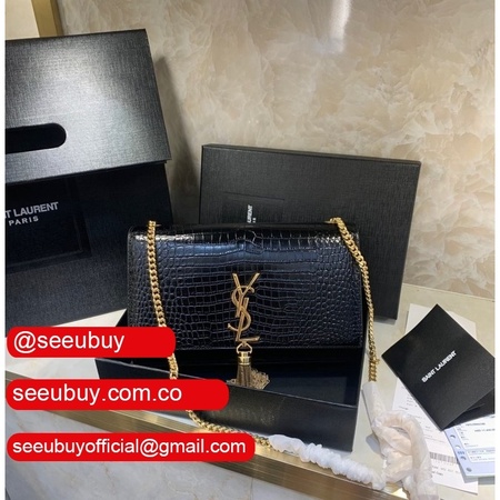 YSL Cheap Saint Laurent Crocodile pattern 24cm Black Bag