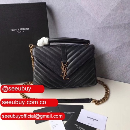 Cheap Replica YSL 5860057 24cm Gold chain Black bag