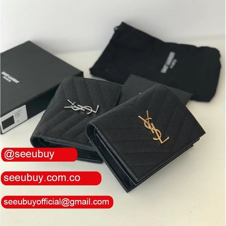 Fake YSL Saint Laurent Short MONOGRAM 459738 Black Wallet