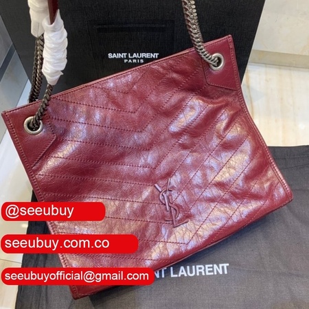 Replica YSL NIKI red shopping bag in crinkled vintage leather