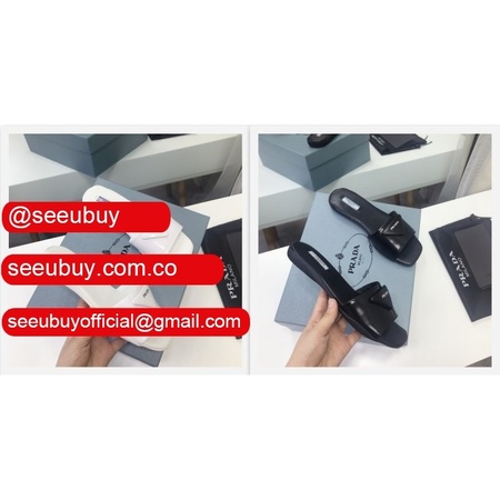 Replica Prada Leather Logo Flat Slide Sandals