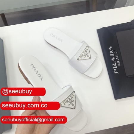 Replica Prada Logo cutout White And Black Calfskin leather sandals