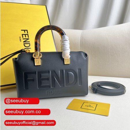 Fendi By The Way Mini Small Black Leather Boston Bag