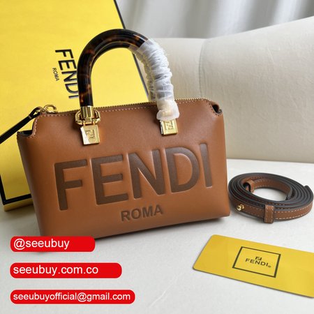 Fendi By The Way Mini Small Brown Leather Boston Bag