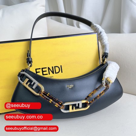 Fendi O'lock Swing Leather Shoulder Bag In Black