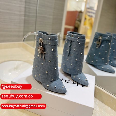 Givenchy Pearls Denim Wedges Shark Boots